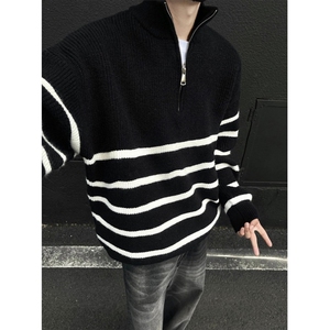 日系毛衣男女秋装ins慵懒风bf复古软糯套头拉链针织衫 M5007图片