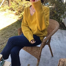 秋冬新款V领修身显瘦百搭长袖休闲气质毛衣打底针织衫女，女装针织衫/毛衣，半城羊绒