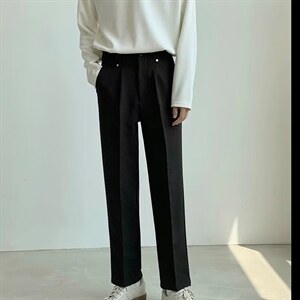 小西裤男九分直筒宽松休闲裤子男士高级垂感黑色西装裤图片