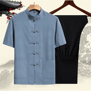 中老年中式立领短袖夏装男风汉服爷爷装短袖套装TR2286-P110图片