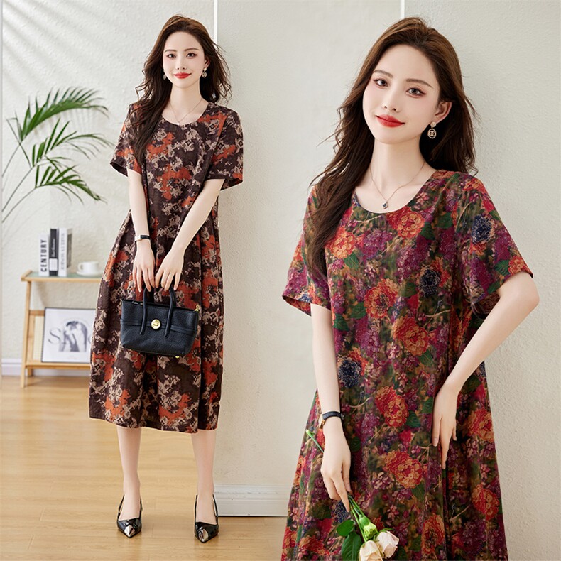 2025夏季新款时尚潮流印花连衣裙修身显瘦大码女装,女装连衣裙,倪叶myz