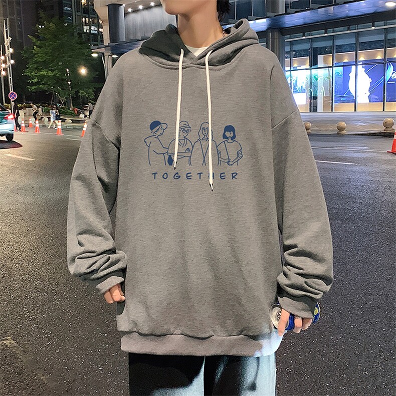 WY2191-P35加绒款-P40纯棉连帽卫衣男大码运动帽衫宽松薄外套男,男装卫衣,电商A040