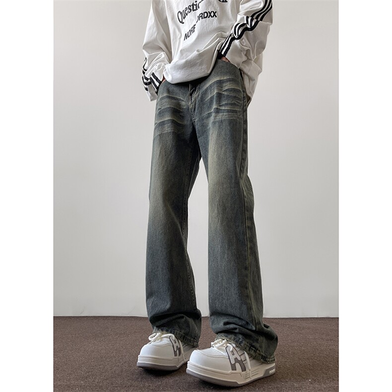 美式ins高街hiphop重工艺水洗微喇复古蓝牛仔裤货号K2320-1P55,男装牛仔裤,电商A063