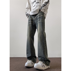 美式ins高街hiphop重工艺水洗微喇复古蓝牛仔裤货号K2320-1P55，男装牛仔裤，电商A063