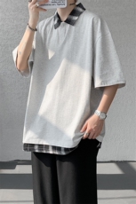短袖男夏季新款港风宽松假两件体恤上衣DX3302-P32，男装T恤，星座214-3