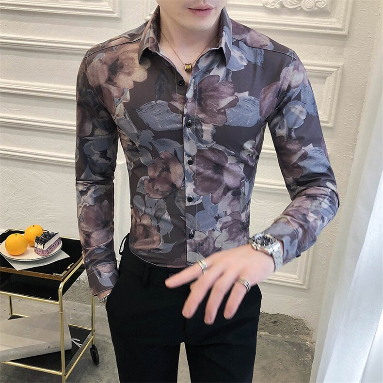 312A-5-292-P55 长袖高级感秋季休闲英伦发型师韩版纯色男士衬衣图片