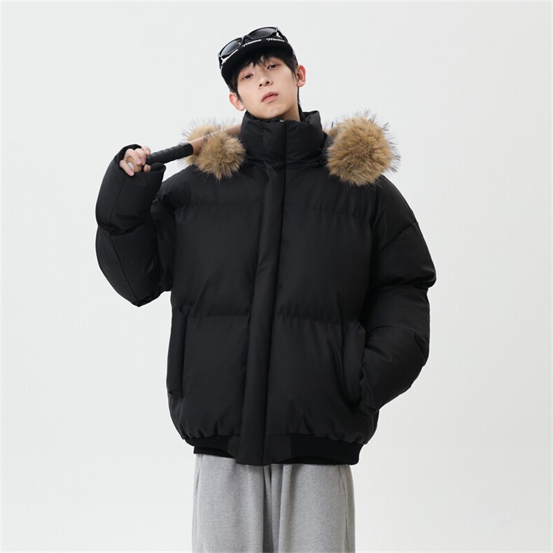 已加白色M-3XL高品质短款皮棉衣立领连帽毛领棉服外套M6710-P88图片