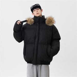已加白色M-3XL高品质短款皮棉衣立领连帽毛领棉服外套M6710-P88图片