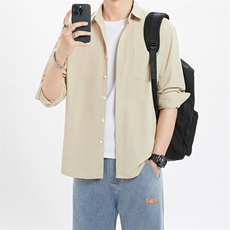 衬衫男春秋新款美式重磅长袖休闲衬衣男士高级感翻领上衣，男装衬衫，星座506A