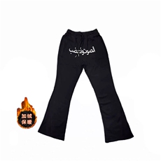 现货阿拉伯文刺绣弯刀卫裤男秋冬款微喇显瘦运动长裤美式休闲裤子，男装休闲裤，星座302B-3