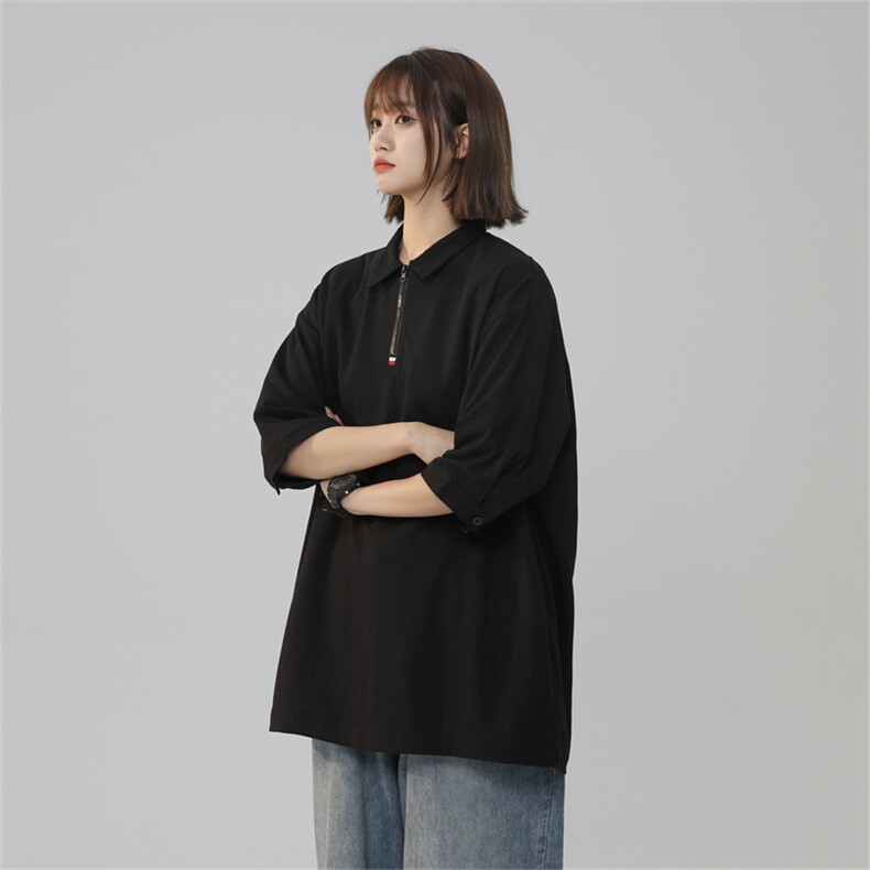 PL9053/P35冰丝短袖POLO衫男夏季宽松纯色上衣美式潮牌半拉链t恤,男装Polo衫,电商A141