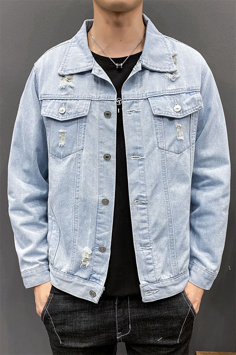春秋季宽松破洞牛仔外套男潮流韩版夹克百搭港风ins衣服8151-P50,男装夹克,电商A318
