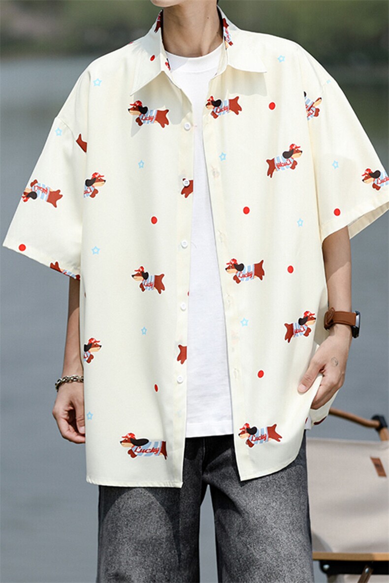 8XL-M腊肠狗花衬衫男短袖夏季冰丝薄款花衬衣寸衫外套DC28003P38,男装T恤,电商B312
