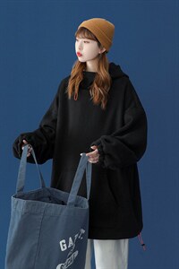 中性 秋季潮流纯色宽松拼接撞色卫衣 B25  P55控78加绒P65图片
