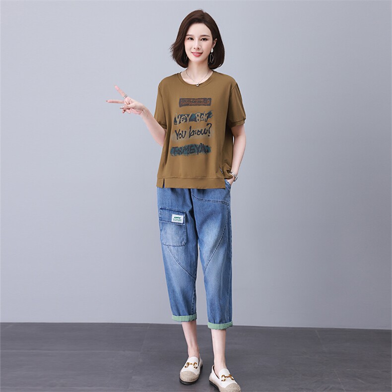 时尚休闲印花拼接套装女宽松显瘦百搭两件套,女装套装/套裙,叶笙衣