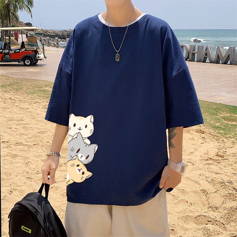 YT26164-P30亚短袖t恤男大码五分袖男宽松七分袖港风模特,男装T恤,电商A040