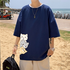 YT26164-P30亚短袖t恤男大码五分袖男宽松七分袖港风模特，男装T恤，电商A040