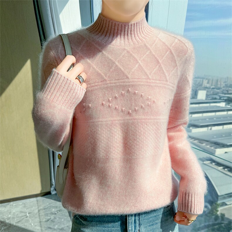 秋冬新款女士半高领针织时尚百搭常规款，女装针织衫/毛衣，宇灿羊绒