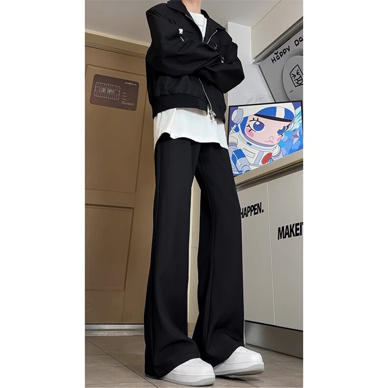 纯色高级廓形休闲西裤男女潮流简约修身百搭微喇长裤HA21P38,男装西裤,星座1112-1