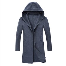 KCN2255-9秋冬男士连帽外套修身呢子羊毛中长款大衣风衣P385，男装风衣，电商B360