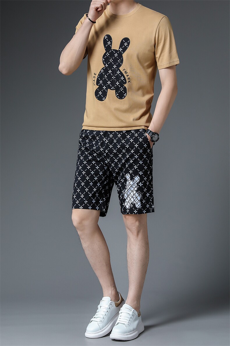 C231502钱塘2020-2夏季男士印花休闲运动套装时尚潮流两件套P116,男装休闲套装,钱塘207-2