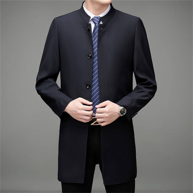 男士2023年春季新款翻领外套休闲长袖青年中长款风衣MJ87128-P190,男装风衣,电商B212（原钱塘6029）