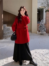 现货主推年货新款中GUO红双面羊毛呢过年款大衣p285-k388，女装双面呢大衣，SL