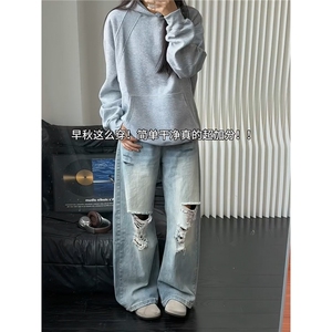 连帽卫衣男新款秋冬季纯色帽衫男美式高街宽松外套WY1112-P46图片