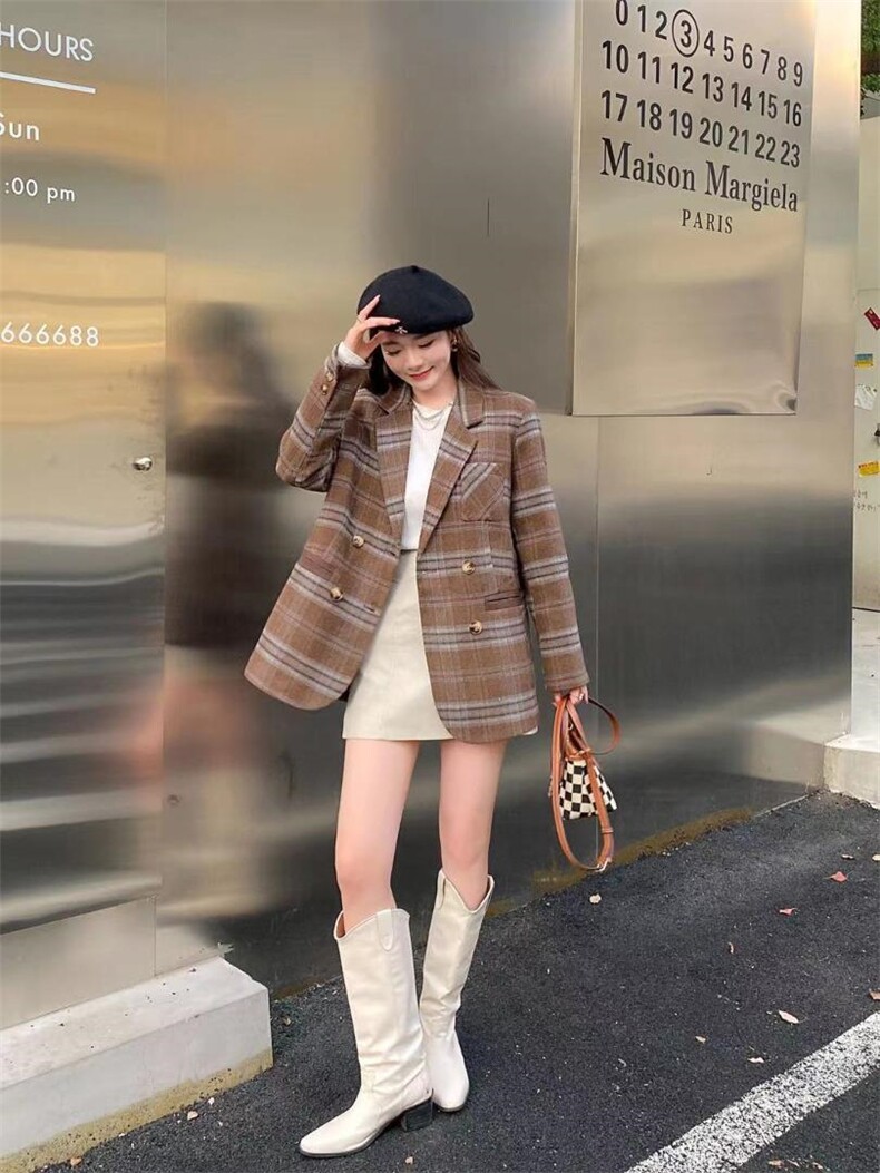 韩版格子毛呢外套，女装毛呢外套，Balance Studio