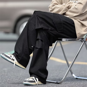 港风春款男休闲裤工装大口袋纯棉直筒宽松长裤h826 P45图片