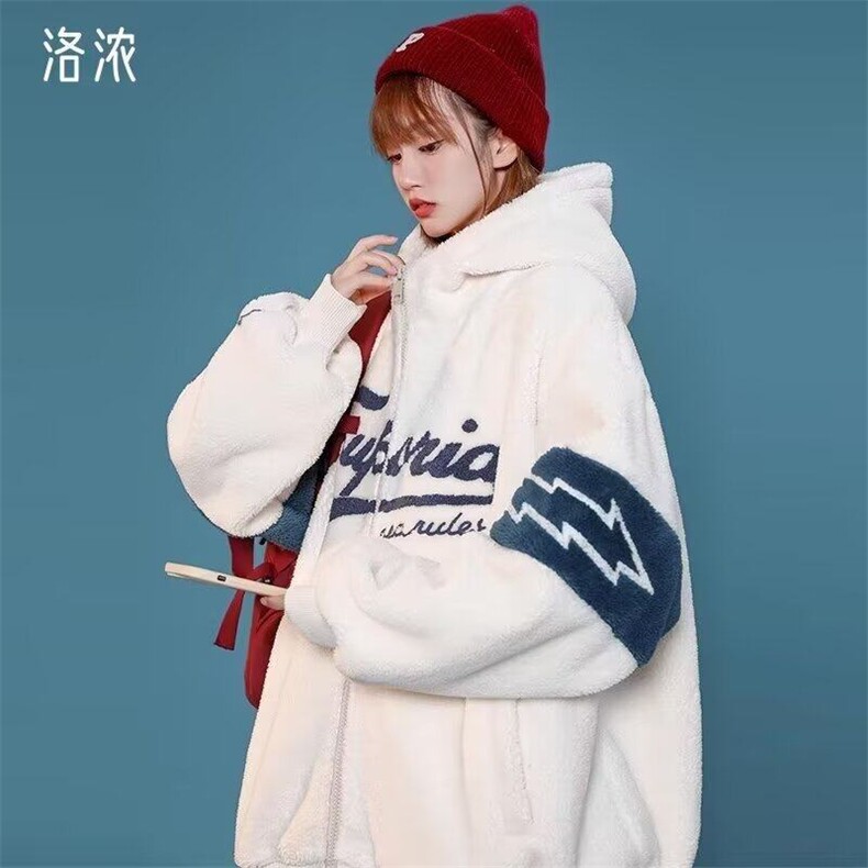 网络图现货潮牌慵懒风拼接加厚羊羔绒情侣立领保暖棉服JX13-P58,男装卫衣,星座715-7