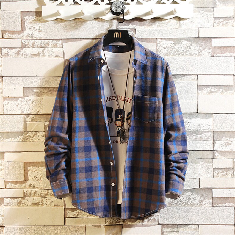 新款男时尚休闲四色格子长袖衬衣衬衫228-CS32-P20，男装衬衫，星座228