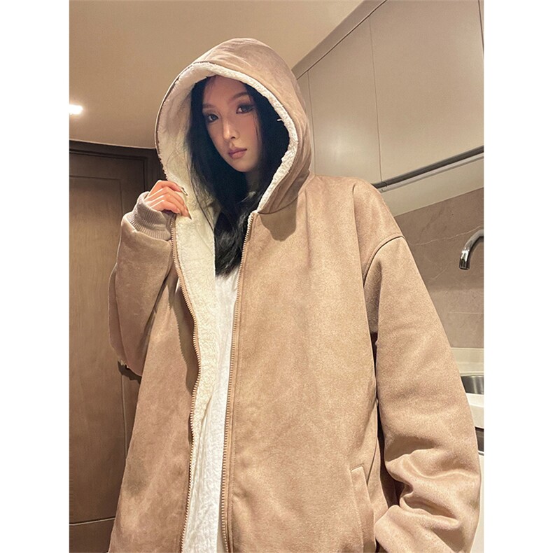 现货抖音得物二开可供视频麂皮绒加绒加厚连帽棉衣外套棉服MJP03,男装棉衣,电商A486