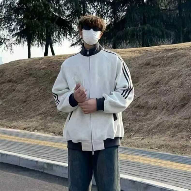 抖音得物高品质美式高街重磅结构设计拼接织带立领卫衣外套CM42,女装短外套,电商A486-1
