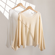 夏季新款天丝镂空交叉领大码披肩宽松百搭显瘦时尚休闲上衣，女装针织衫/毛衣，阿娇羊绒