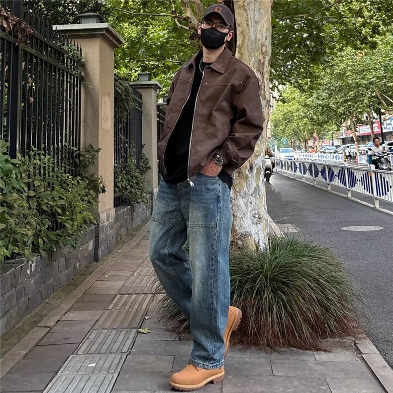 拼接cleanfi宽松直筒牛仔裤水洗重磅阔腿牛仔裤1001-1-XK897-P52,男装牛仔裤,星座1001-1
