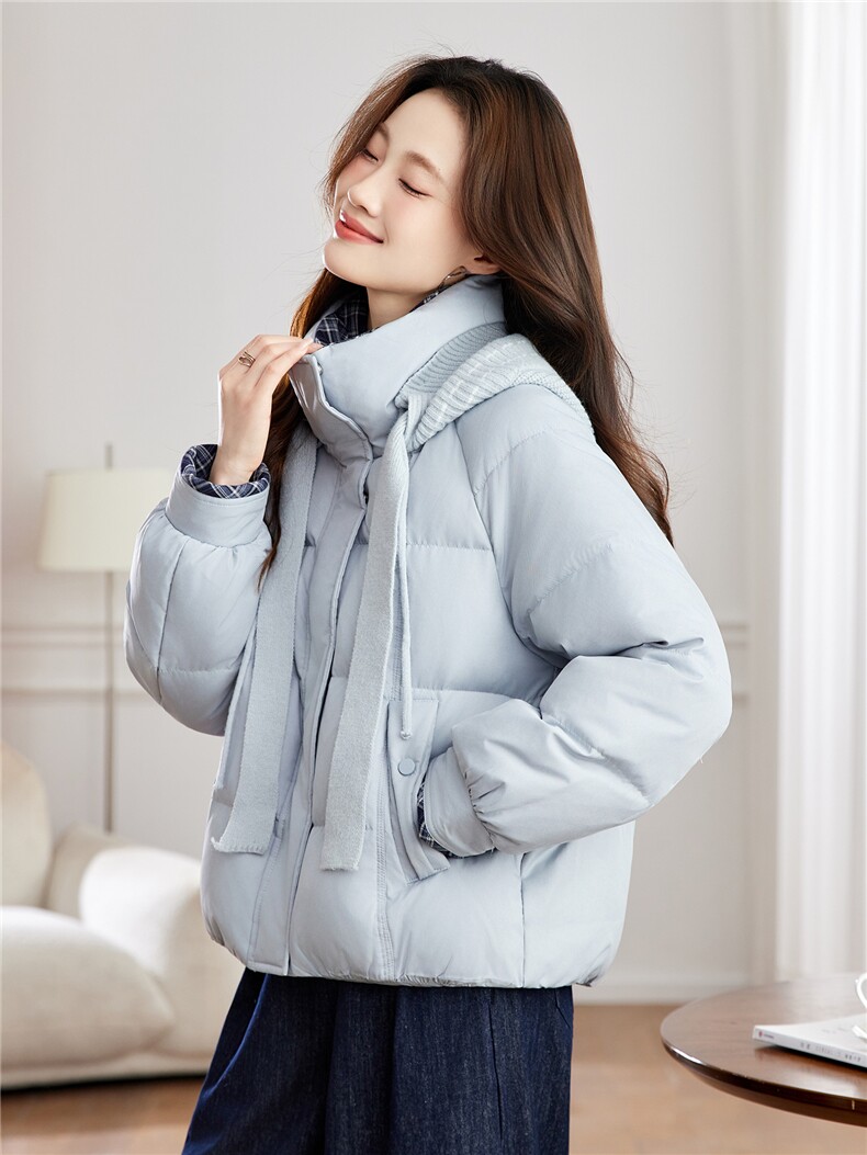 可拆卸针织连帽短款羽绒服女冬2025新款超火巨好看保暖白鸭绒外套,女装羽绒服,琦鑫阁（原依鑫阁）