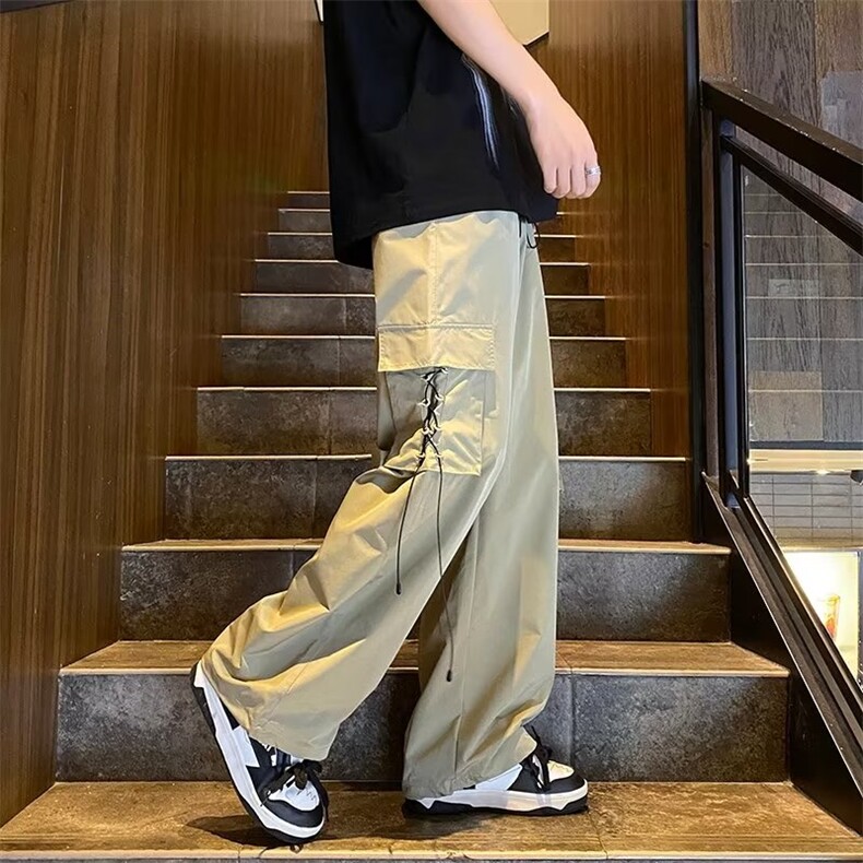 美式速干工装裤女夏季薄款高腰垂感休闲裤宽松褶皱阔腿裤子,男装休闲裤,星座716-3