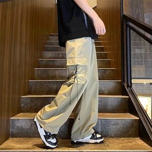 美式速干工装裤女夏季薄款高腰垂感休闲裤宽松褶皱阔腿裤子图片