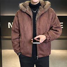 座山雕加绒加厚麂皮绒外套男士冬季连帽保暖棉衣B338-5836-P175，男装棉衣，电商B338