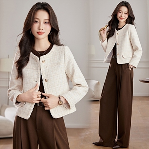 小香风外套配连衣裙女2026秋冬装新款高端粗毛呢显瘦百搭上衣，女装毛呢外套，婵米儿