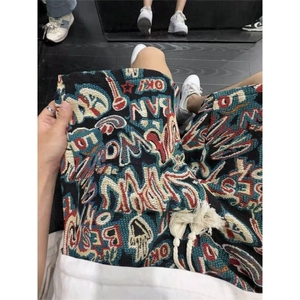 文艺新款百搭无品牌流行夏威夷度假风满印休闲五分短裤男 KD32图片