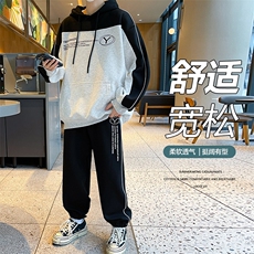 TB35-P95春秋新款男生宽松连帽卫衣套装学生印花上衣裤子，男装休闲套装，星座507A（原星座306B-2）