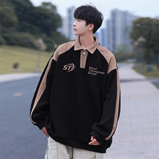 高品质！23秋季美式拼色翻领POLO衫休闲宽松卫衣PW2341-P50控78，男装卫衣，电商B370