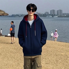 抖音得物二开美式高街重磅结构双层撞色连帽卫衣开衫外套W116，女装短外套，电商A486-1