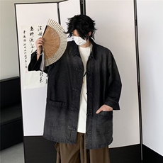 中山唐装牛仔衬衫短袖春季2024新款N986P68，男装衬衫，星座1116-2