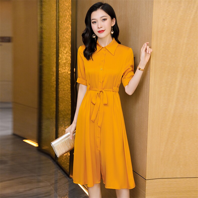 杭州重磅真丝连衣裙女夏季2026新款v领大码显瘦高端真丝衬衫裙,女装连衣裙,阿舍尔精品