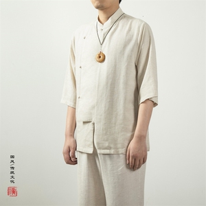 夏装新款风男装棉麻男士立领唐装新中式短袖衬衫X03P75图片