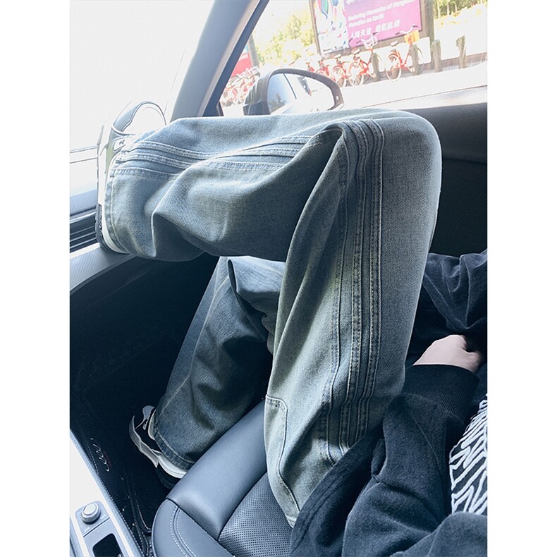 2025秋季新款高品质时尚休闲时尚潮流扎花阔腿牛仔裤2507-特批45，男装牛仔裤，电商A320A