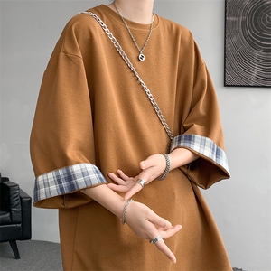 8XL-M特大码短袖男夏季高品质冰丝五分袖拼色宽松大码T恤DX308P38图片